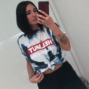 Helmut Lang spring tour 2018 tie die logo brand tee blue and white